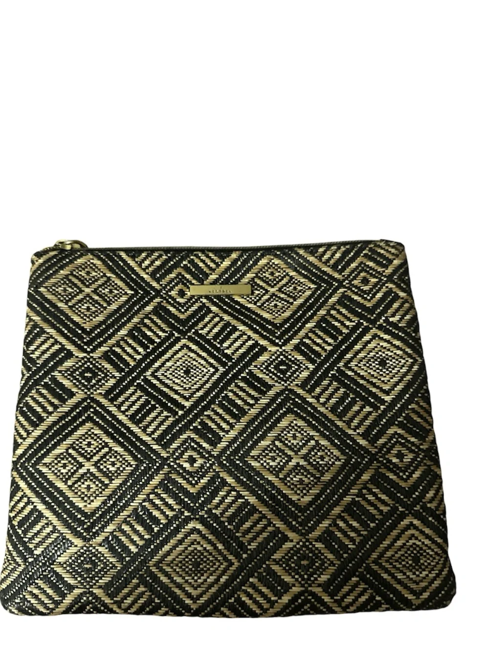 Kestrel woven tribal Gold and Black Geometric Wristlet Clutch like new